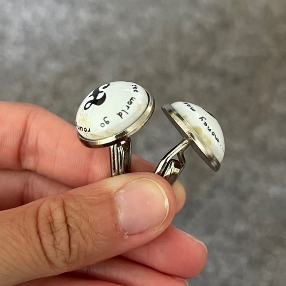 Vintage Duchamp London Cufflinks F Initial Money Makes The World Go Round White - Picture 4 of 7